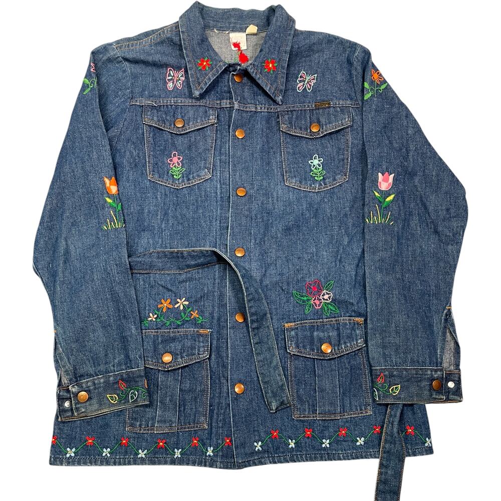 Vintage 70s Embroidered Wrangler Denim Butterfly Jacket